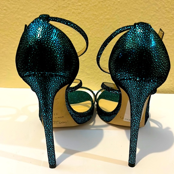 Jimmy Choo Shoes - Jimmy Choo high heels. Color: metallic spotted suede dark celeste/black. Size 37